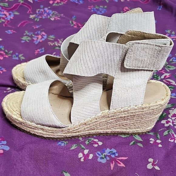 Eileen Fisher 8.5 Willow Espadrille Wedge Sandals Light Gray Suede Leather - Picture 1 of 8
